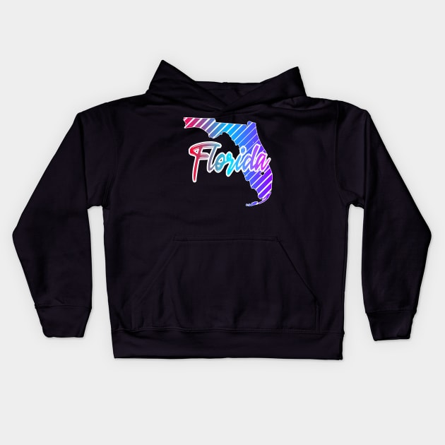 Florida Map Retrowave Style Kids Hoodie by AR DESIGN